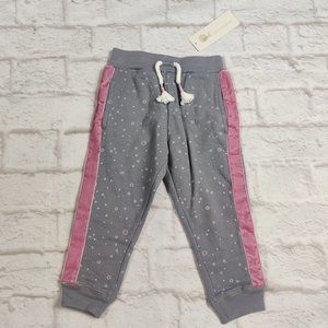 Peek grey pink velour side stripe jogger sweatpants star accents toddler sz 2T